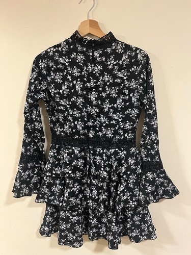 Boohoo black floral ruffle - black,