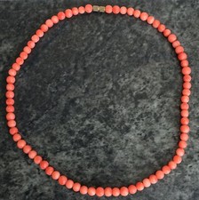 GENUINE antique ANGEL SKIN CORAL round BEAD NECKLACE 0.5cm beads 19g 41cm long