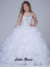 NEW* Little Rosie Girls Glitz Long National Pageant Dress Dress LR2040 White 14