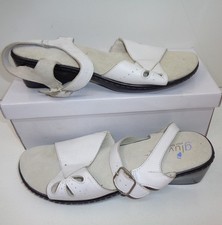Gluv Ladies White Cut Out Womens Wedged Mules Sandals Leather Shoes New Size 7