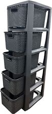Grey Rattan 5 Drawer Storage
