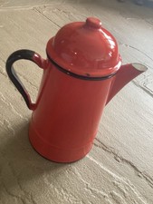 Lovely Vintage Red Enamel Coffee Pot. Made In Poland Height 24cm (incl lid)
