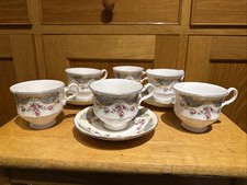 Gainsborough 3 Cups And Saucers Pink Roses And Blue Trim