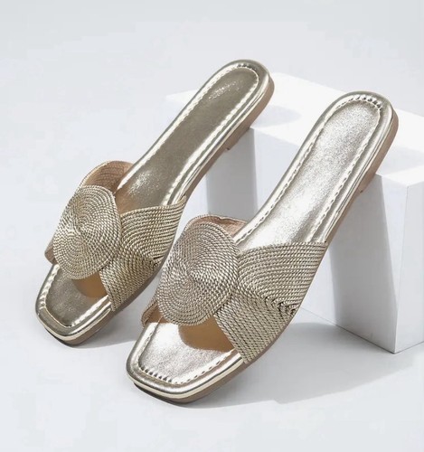 New gold flat slide - slide, sandals