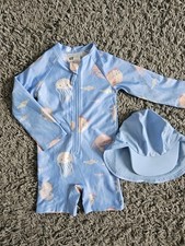 Boys H&M Sun Surf Suit Size 9-12 Months Sealife Theme Uv Swimwear And Hat
