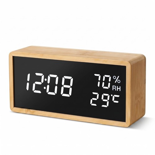 Wooden digital alarm clock - alarm,