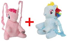 Lot of 2 My Little Pony 3D Plush Backpack Pinkie Pie Rainbow Dash & Strap