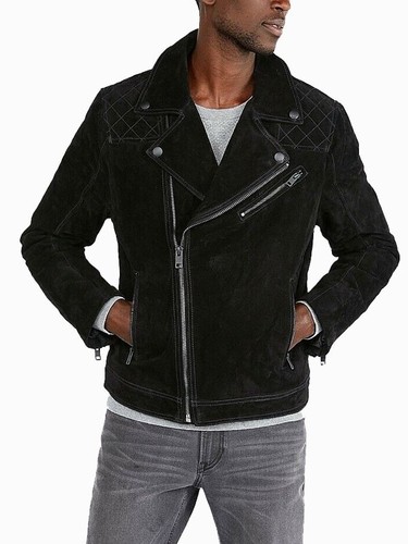 Men black leather jacket - black,