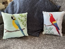 2 Hand Embroidered Decorative parrot Cushions, Gift, Present,Home Decor