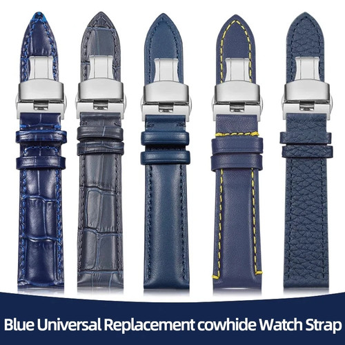 Blue cowhide leather watch - cowhide,