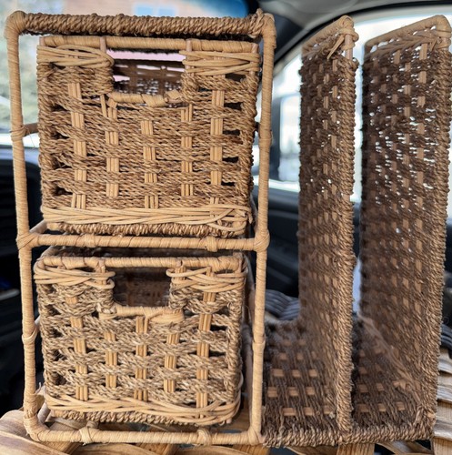 Vintage wicker mail organizer - mail,