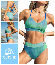 Womens Ladies Bikini Set Size 12 M Non Wired Padded Top Retro Deep Swim Brief