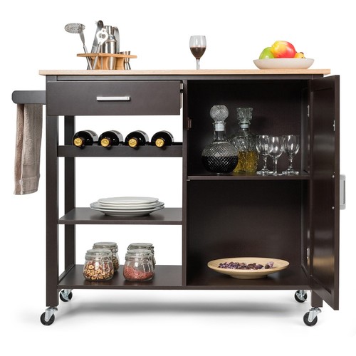 Brown rolling kitchen island - rolling,
