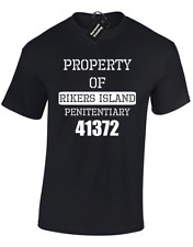 PROPERTY OF RIKERS ISLAND MENS T SHIRT TEE PRISON JAIL FANCY DRESS COOL FUNNY