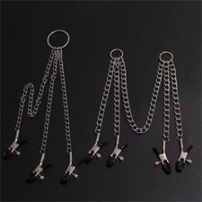 Body Harness Clamp with Chain Slave Three/Four-clips Bondage BDSM Couple Games