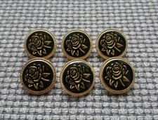 6 x Black Gold Tone Rose Metal Look Buttons 18mm Vintage Style Blazer Cardigan