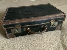 Medium Size Vintage re enforced Card and Leather Suitcase With Brass Locks 