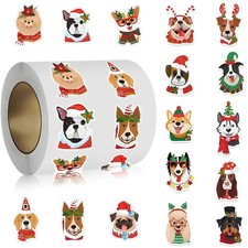 Christmas Dog Stickers Santa Puppy Holiday Labels Crafts Party Favors Cute Fun