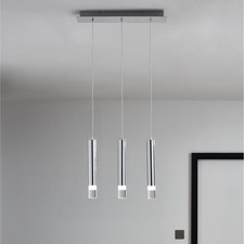 LED Ceiling Light 3 Way Pendant Chrome Sleek Contemporary Bar Kitchen Dining