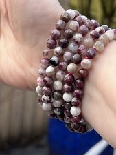 High Grade Pink Tourmaline Plum Blossom Quartz Crystal Beaded Bracelet 6mm AAA+