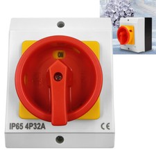 32A Rotary Isolator Switch 32amp 4 Pole 230V-415V IP65 Weatherproof Switch