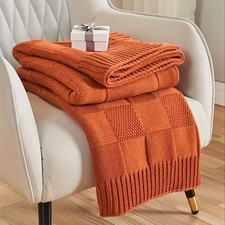 Knitted Throw Blanket Soft Check Pattern 130x150cm Sofa Bed Couch Decor Autumn