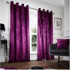 CRUSHED VELVET CURTAINS Pair Of Eyelet Ring Top Fully Lined Ready Made Curtain