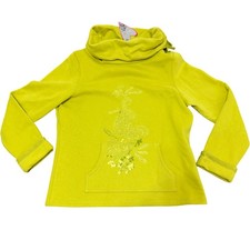 Per Una Lime Green Fleece Pullover Hoodie Size L Embroidered Floral