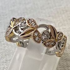 925 Sterling Silver & Gold Plated QVC Diamonique Band Ring Size L 1/2