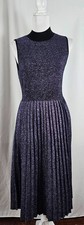 Kate Spade Womens Dress Purple Pleated Black Trim Wool Acrylic Metallic Medium