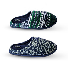Mens Xmas Mule Slippers Winter Warm Knitted Padded Slip On Nordic Flat Gift Boys