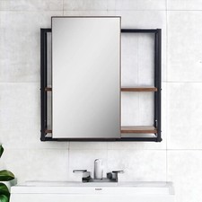 Sliding Door Bathroom Mirror Storage Cabinet Sliding Mirror Door 2 Shelves