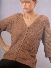 Knitting Pattern Ladies Gold Jumper Cardigan Reversible Lace For Animal Charity