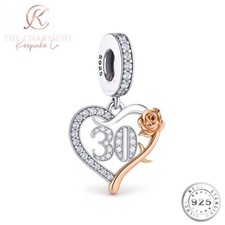 30th Birthday Charm Genuine 925 Sterling Silver & Rose Gold - 30 Years Gift