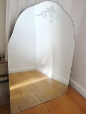 ARCHED WALL MIRROR. FRAMELESS . ETCHED TOP AND BOTTOM. 31" HIGH X 21" WIDE
