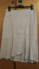 Elegant Kate Cooper Oatmeal 100% Linen Skirt With Front Split size 14