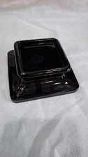 Old Vintage Black Glass Square Vase Bowl Base Plinth Deco