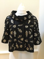100% silk satin lined cropped sequinned jacket by Ann Louise Roswald size 8