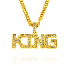 Gold KING Chain Necklace Punk Big Gangster Shinny Rapper Fancy Dress Costume
