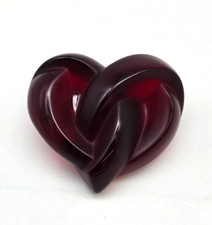 LALIQUE Satin Red Crystal Entwined Knotted Heart Paperweight Sculpture FRANCE