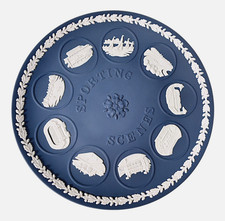Wedgwood Jasperware Handcrafted Portland Blue Plate Depicting Sporting Scenes