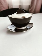 Carlton Ware Boomerang Black White Floral Colibri Sugar/Cruet Jar and Dish