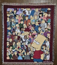 2001 Simpsons Woven Blanket Bart & Cast Throw 56" X 46"