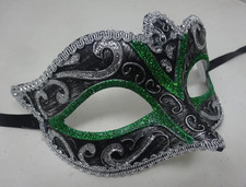 BLACK GREEN & SILVER BRAID VENETIAN MASQUERADE PARTY CARNIVAL BALL PROM EYE MASK