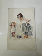 Vintage Card Postcard Child Children Girl Learning Potty Training Older Sister