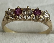 Vintage Ruby and Diamond Half Eternity 18ct Yellow Gold Band/Ring Size N 2.8g