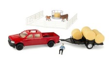ERTL - Red pick-up with 6 round bale trailer and animals - 1/32 - ERT47598