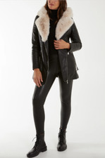 New Women Black Hooded PU