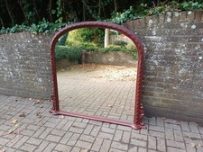 Massive Vintage Arched Over Mantel Mirror, Carved Mahogany Finish 150 x 136 cm