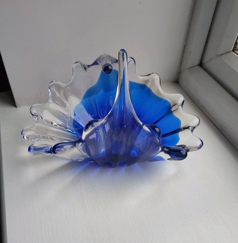 Blue clear glass basket - ,